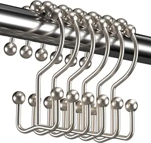 Shower curtain hook, shower curtain ring anti rust metal double sliding shower hook ring, suitable for bathroom shower rod curtains, a set of 12 hooks