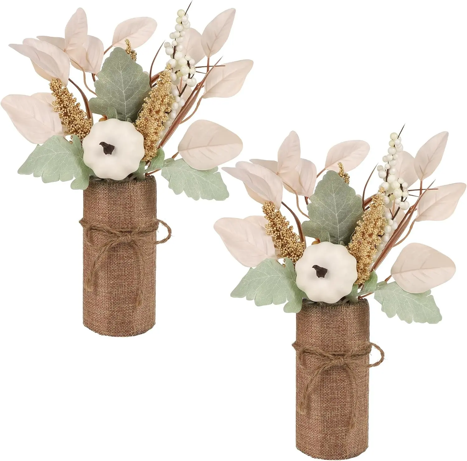 2 Pack Fall Table Decor Fake Pumpkin Leaf Berry Dining Table Centerpiece Thanksgiving Decorations for Harvest Wedding Room Home Farmhouse Porch