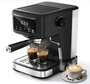 Kismile Espresso Machine with Milk Frother, 15 Bar Coffee Maker, Compact Cappuccino & Latte Machine, LED Touch Screen, Dual Filters, 1.5L Removable Water Tank for Home
