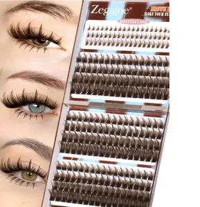 Brown Lash Clusters With Spikes Bottom Eyelash Clusters Wispy Cluster Eyelash Extensions Brown Manga Lash Clusters Fluff Individual Lashes 12-18MM 264Pcs by Zegaine