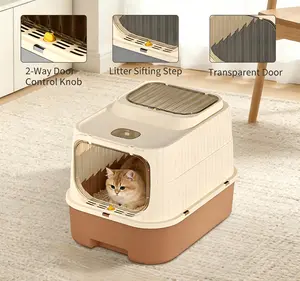 Cruiser Extra Large Litter Box with 2-Way Door Control & Litter Sifting Step Leakproof Enclosed Litter Pan with Tran Every Cat Parent Needs! sparent Door