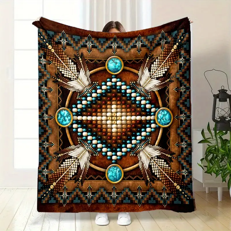 Native American Dream Catcher Design Large Polyester Blanket - Warm Soft Sofa, Bed, and Office Chair Throw - Room Decorative Blanket for Men Women Adults Gifts