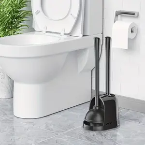 Toilet plunger and brush bathroom cleaning tool set, 2-in-1 toilet brush and plunger kit, concealed toilet plunger with holder for deep cleaning