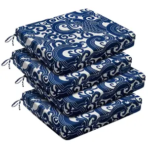 Downluxe Print Outdoor Chair Cushions for Patio Furniture, Water-Resistant Square Corner Patio Chair Cushions with Ties, High Density Foam Outdoor Seat Cushion, 18.5" X 16" X 3"