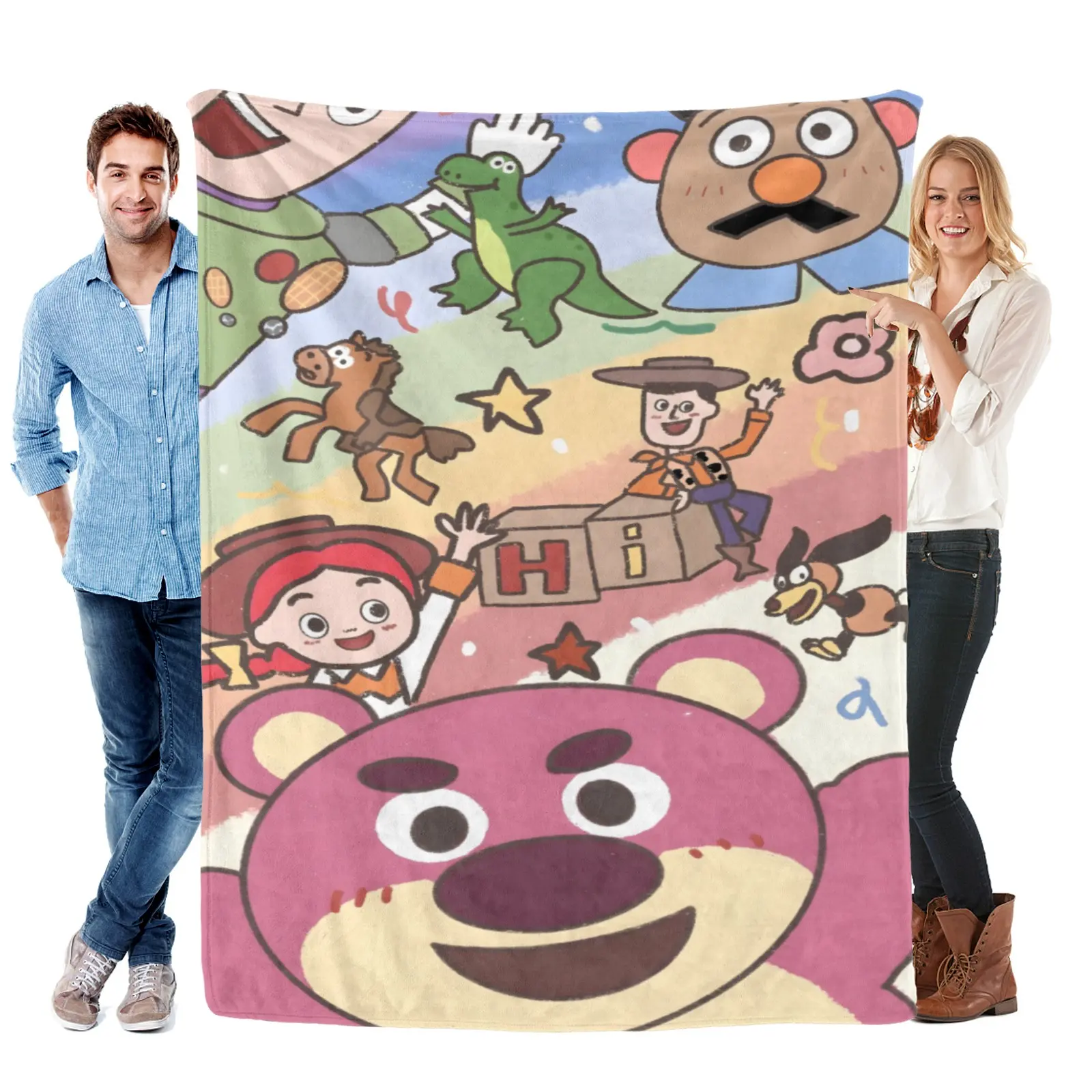 DISNEY CLASSIC Toy Story Lotso & Friends Flannel Blanket - Ultra Soft Cozy Throw Blanket with Woody, Buzz Lightyear, Jessie & Rex, Colorful Cartoon Blanket for Bed, Couch, Travel & Home Decor