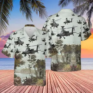 US Army Boeing AH-64 Apache Hawaiian Shirt, Trendy Hawaiian Shirt for Men and Women, All over Print Hawaiian Perfect for Beach, Vacation, or Casual Summer Outfit