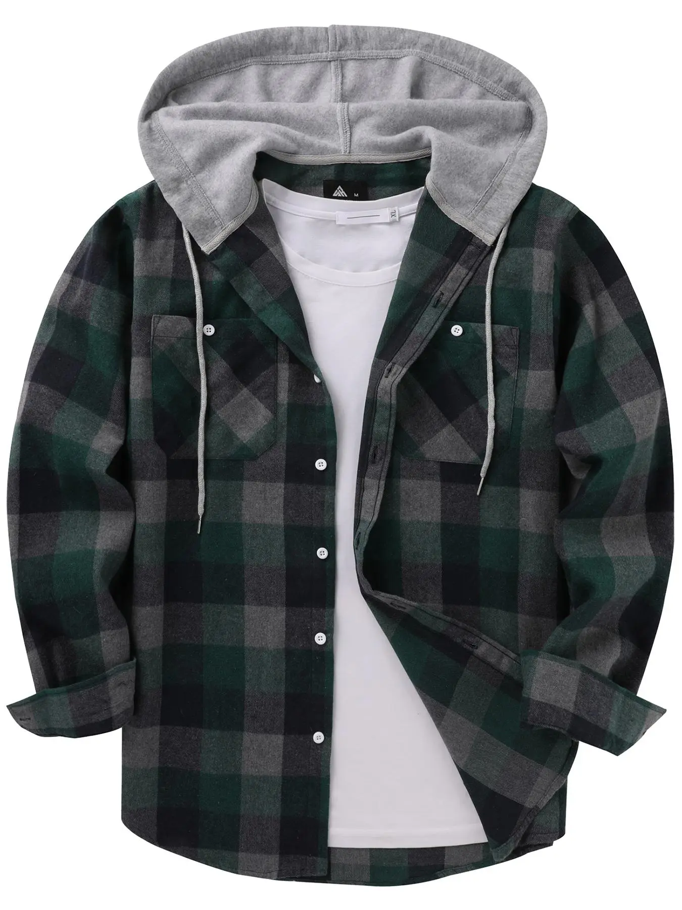 Men's Plaid Button-Front Drawstring Hooded Shirt, Regular Fit Casual Long-Sleeve Outerwear with Pockets for Spring and Fall, Men's Clothes for Daily Wear Men's Plaid Button-Front Drawstring Hooded Shirt, Regular Fit Casual Long-Sleeve Outerwear with Pockets for Spring and Fall, Men's Clothes for Daily Wear