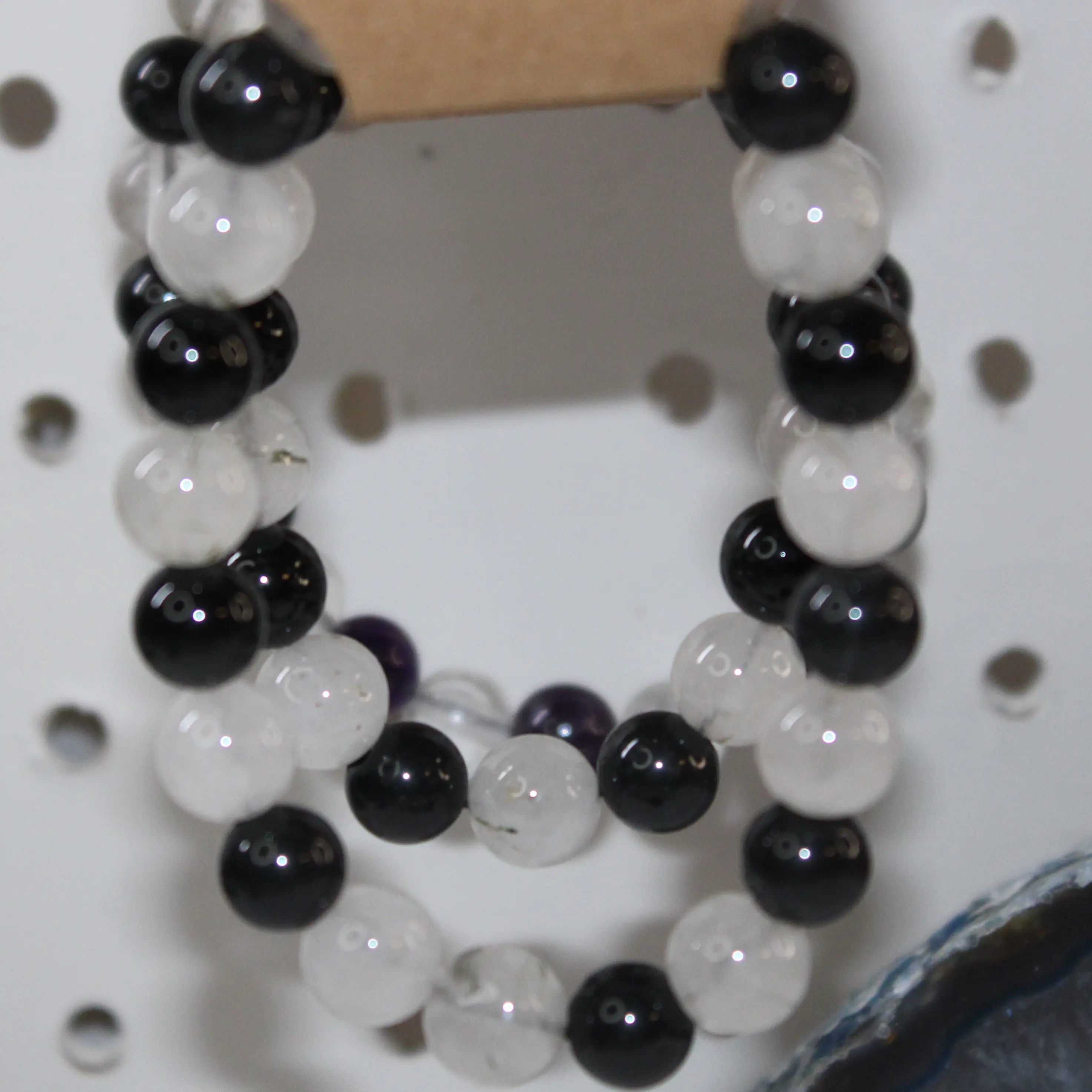 Handcrafted Natural Gemstone Bracelet - Milky Quartz & Black Obsidian, 7-8in Elastic Band, Reiki Infused for Empaths, Energy Protection, Chakra Balance, Meditation Enhancement, Emotional Blockages, Positive Relationships, Daily Wear