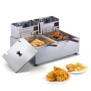 Commercial Electric Deep Fryer, Countertop Dual Detachable Tank System, Heavy Duty Stainless Steel Construction, Adjustable Temperature Control, Independent Frying Baskets, Fast Heat-Up, Easy Clean, Professional Kitchen Equipment