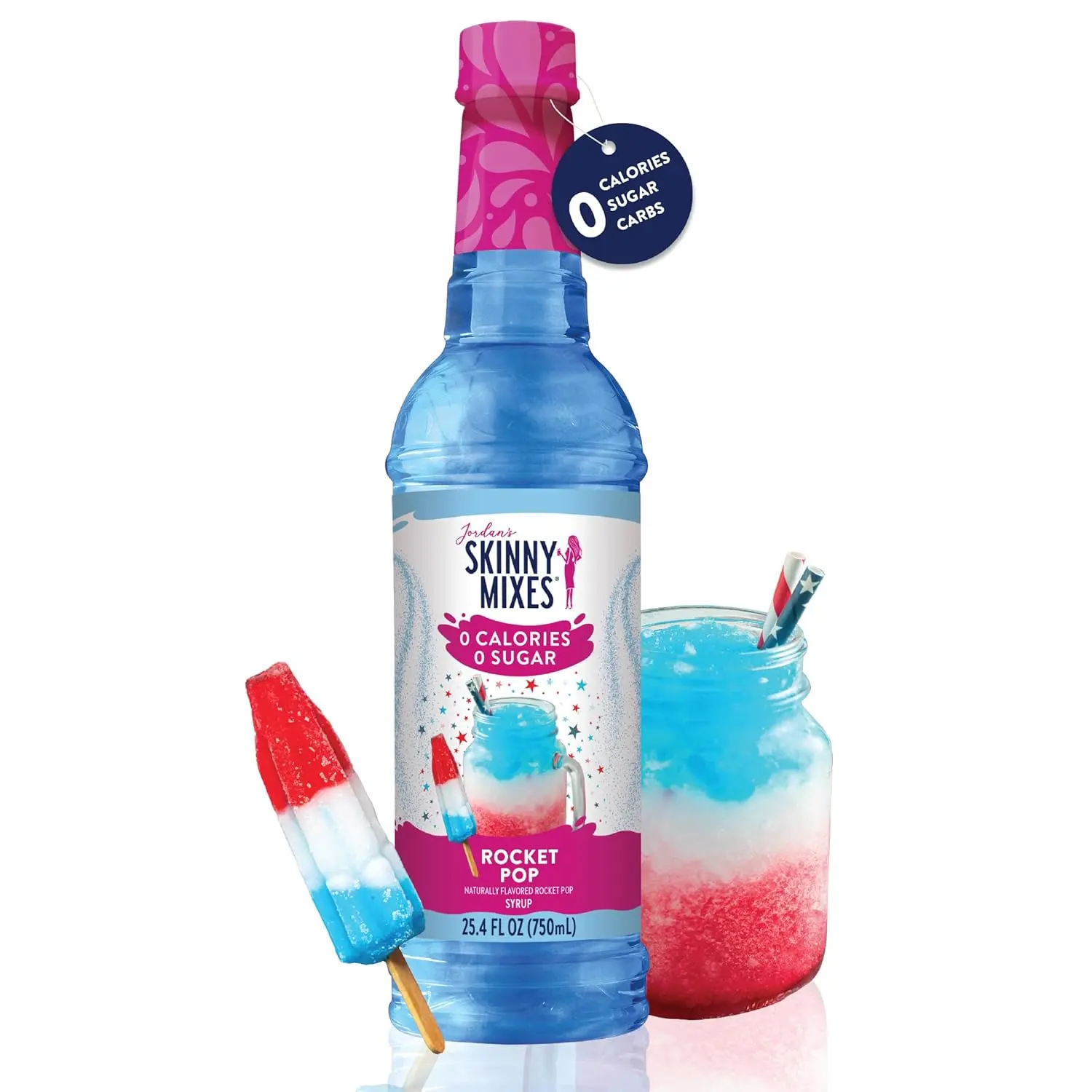 Jordan's Skinny Mixes Sugar Free Syrup, Rocket Pop Flavored Water Enhancer, Drink Mix for Water, Lemonade & More, Zero Calorie Flavoring, Keto Friendly, 25.4 Fl Oz, 1 Pack