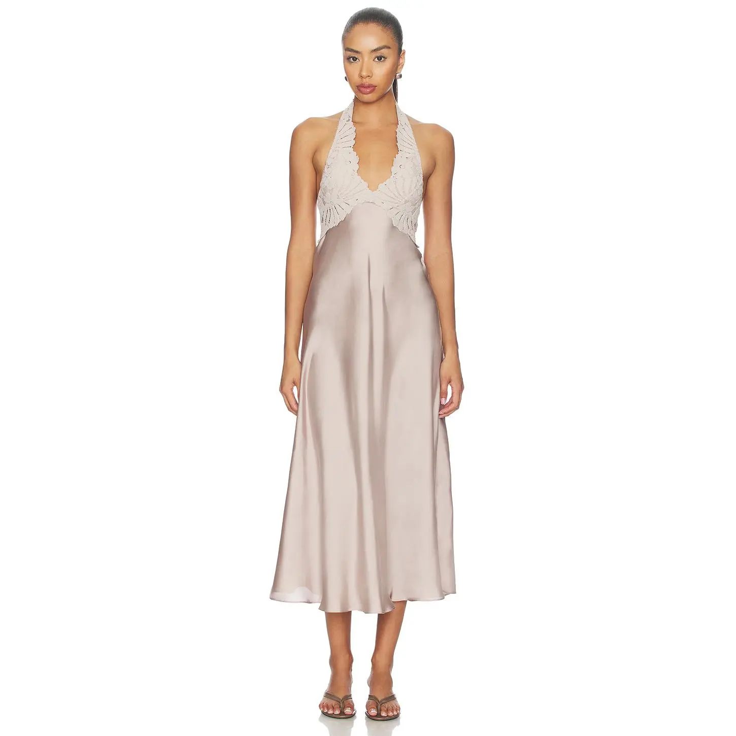 Free People x REVOLVE Might Be Something Satin Slip Dress in Mushroom