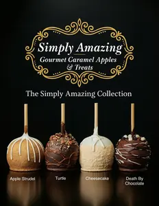 The Simply Amazing Gourmet Caramel Apple Collection Top Selling 4 pack Apple Strudel, Turtle, Cheesecake, & Death By Chocolate Dessert Snack