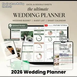 2026 Wedding Planner Spreadsheet Wedding Budget Tracker Wedding Timeline Guest List Tracker Wedding Itinerary Seating Plan Wedding Gift [Paperback]