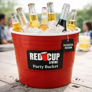 Reusable Red Plastic Ice Bucket for Parties - Large Beverage Tub, Wine Cooler, Beer Bucket, Drink Holder for Indoor/Outdoor Bars, Galvanized Tubs, Father's Day Party Celebration Unbreakable Lightweight Utensils Sturdy Washable
