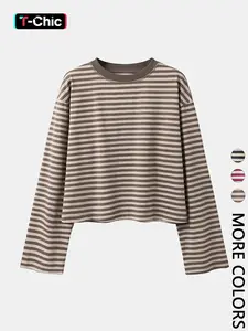 Women's Minimalist Striped Casual Long Sleeve Sweatshirt Top Knitwear, Womenswear, Loose-Fit Kint Fabric Knit, All Seasons Wear, Moderate Thickness, Lady