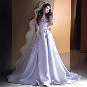 sundress prom dress birthday dress purple evening dress for women  spring new oneshoulder fairy fashion adult graduation dress factory supply Fabric Formal Womenswear Crystal Soft Elegance Skirt Smooth Statement Tulle Workwear Basic Minimalist Shortsleev