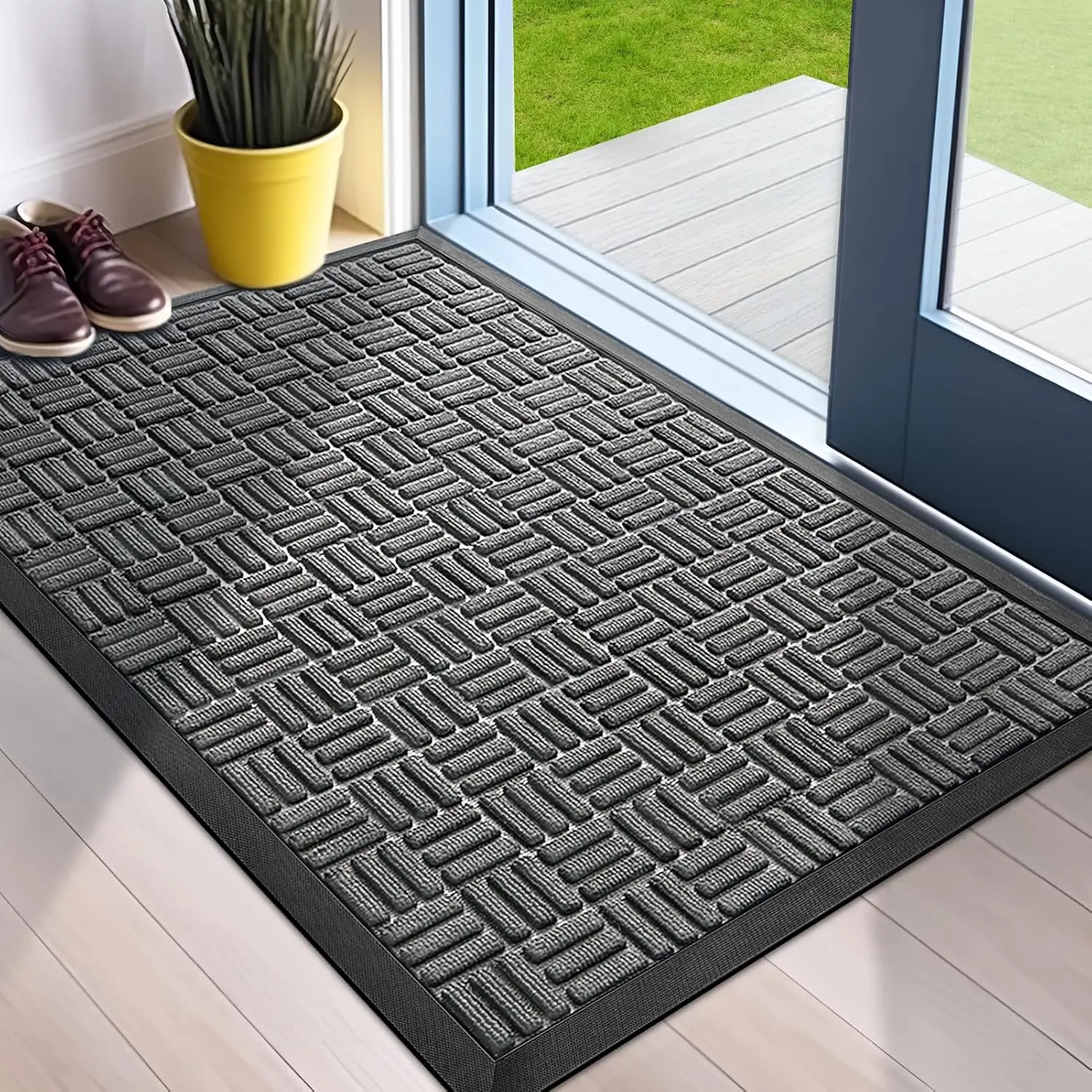 Front Door Mat - Heavy Duty Durable Welcome Mat for Indoor & Outdoor Use, 29.5" x 17", Waterproof & Super Absorbent, Grey
