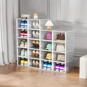 7CODE Thicken & Sturdy 24 Pack Stackable Shoe Organizer White Plastic Storage Box for Sport Sneaker Display Upgraded Sturdy Shoe Container Room Set