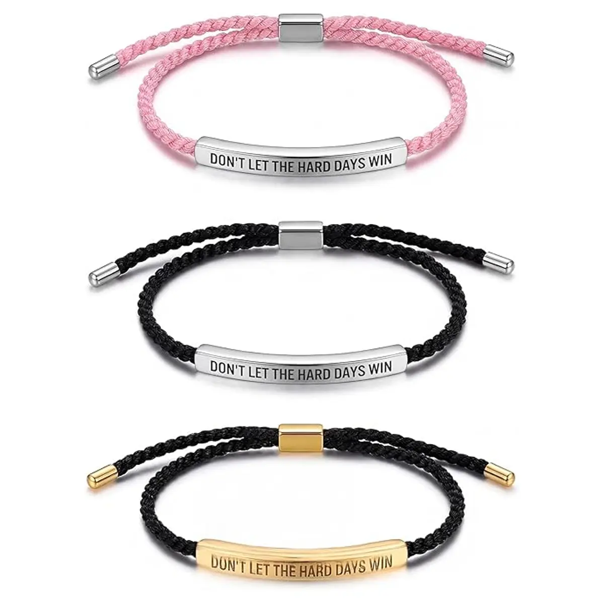 Women's Inspirational "Don't Let The Hard Days Win" Stainless Steel Jewelry - Handmade Braided Adjustable Wrap Bracelet with Cards, Festive Gift for Daughter