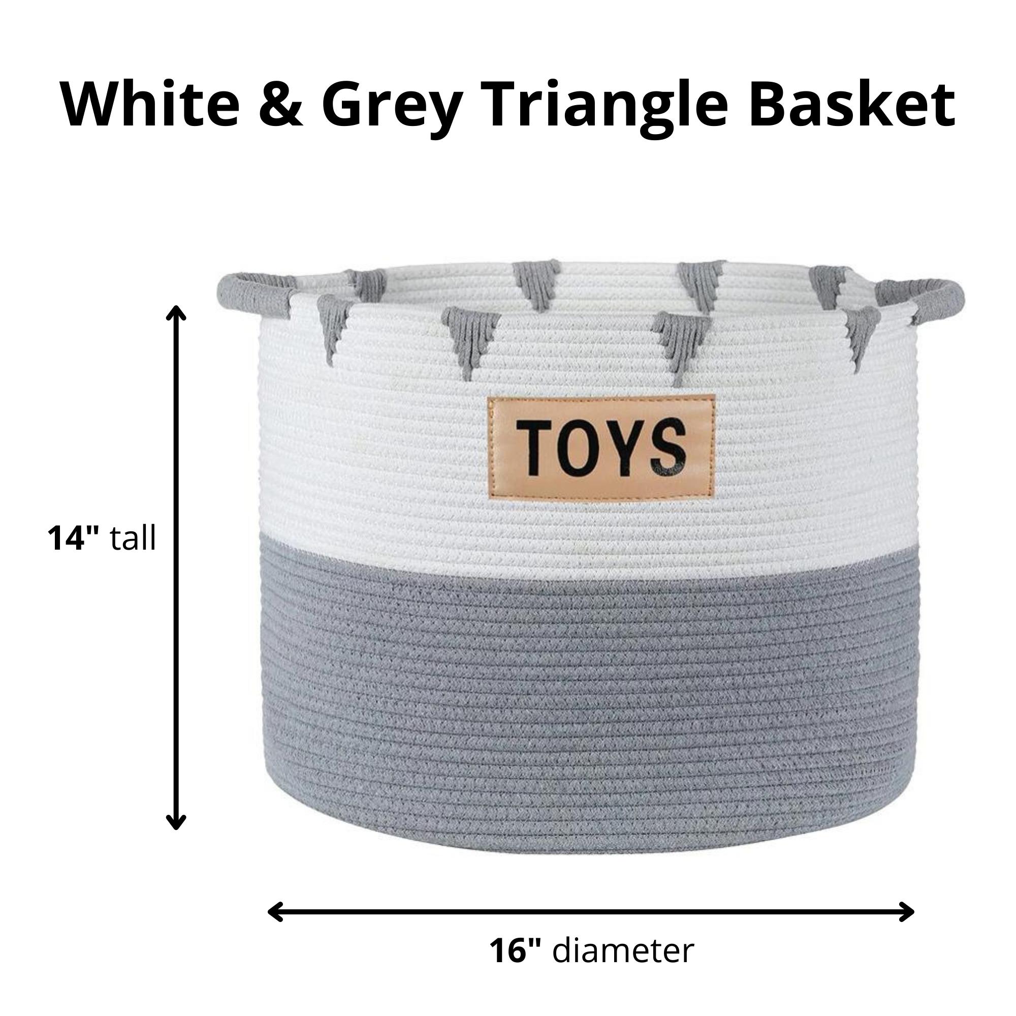 Midlee White & Grey Triangle Toys Basket – Modern Storage Organizer for Kids & Pet Toys – Stylish Fabric Bin with Unique Rim Design