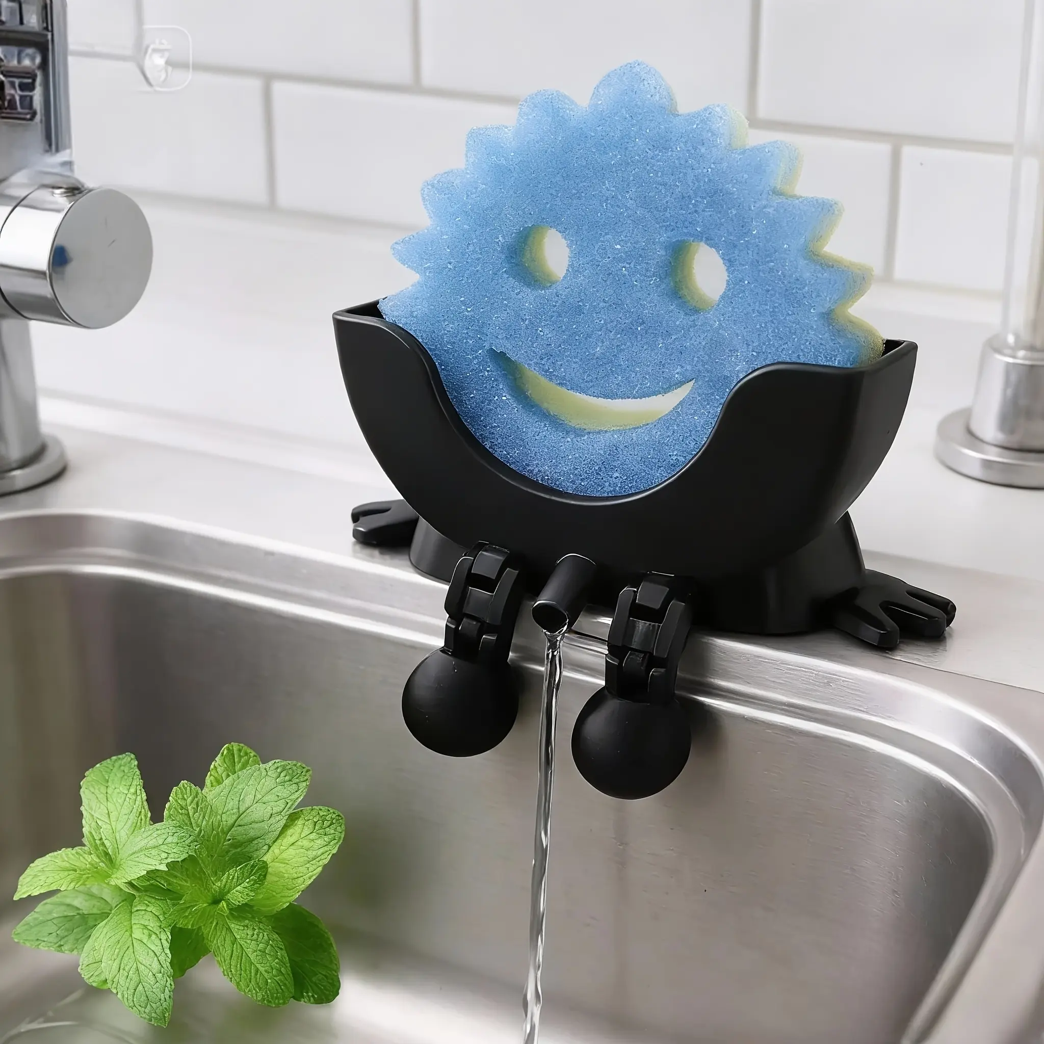 Cute 2-in-1 Sponge Holder with Drainage, Soap Dish, Bathroom & Kitchen Sink Organizer, Storage Tray, Countertop Decor for Home & Bathroom Accessories