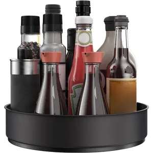 Lazy Susan Stainless Steel  Rack Turntable for Pantry Cabinet - Decorative Trays Storage Containers Organizer for Kitchen Cabinet, Snacks, Bathroom (7 1/2 inches) (7 1/2'' Black)