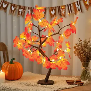 24pcs LED Maple Leaf Table Lamp - Warm Warm Warm Light Artificial Autumn Decoration for Halloween, Thanksgiving, Wedding, Party and Home Decoration, Create Autumn Ambience Holiday Night Lights Ornaments