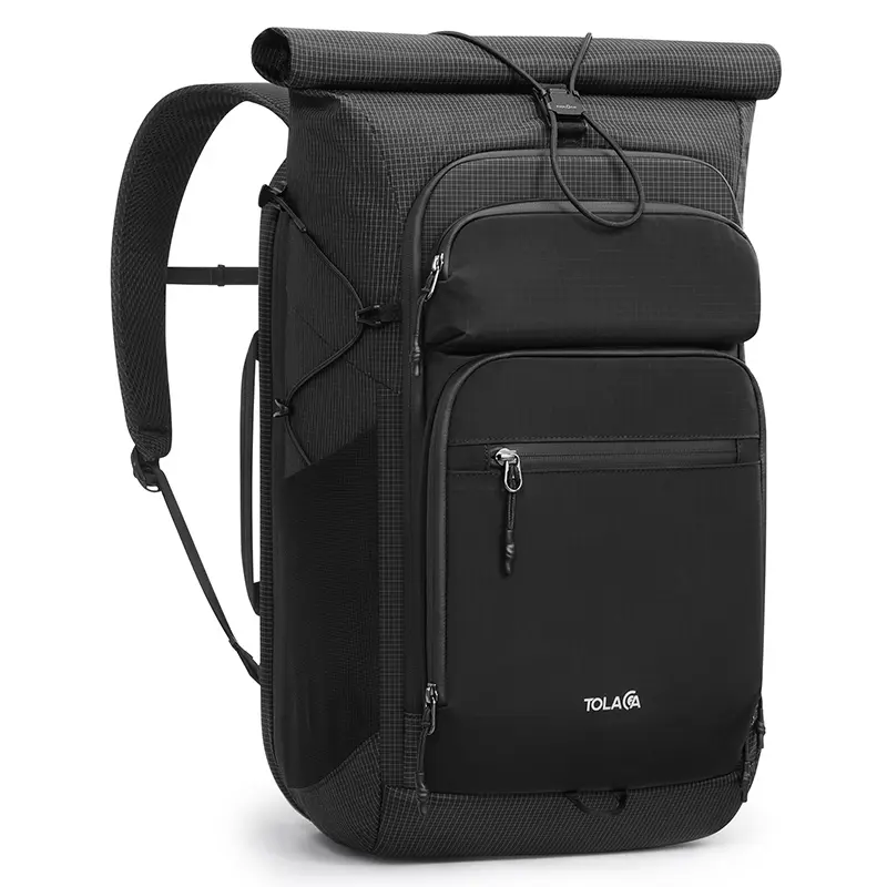 TOLACCEA Men's Travel Backpack 32L, 15.6" Laptop Carry on for Work Travel 32-40L Expandable, TSA Approved 180° Opening, Waterproof Zippers, Dual Tech Storage, Water-Resistant Nylon, Luggage Strap