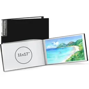 11x17 Portfolio Binder (Black, Horizontal), Presentation Book with 24 Pockets, Large 11 x 17 Art Portfolio Folder, Acid-Free Poly Cover and Sleeves
