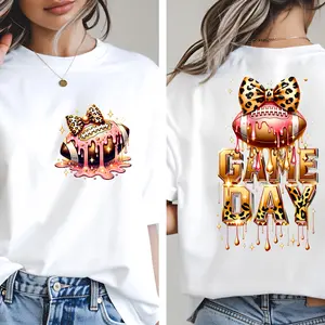 Boujee Football Mama Shirt Leopard Bow Football Shirt Game Day Shirt Coquette Shirt | Drippy Sports Girl Shirt, Double-sided Printing, Unisex Shirts, 100% Cotton Tees
