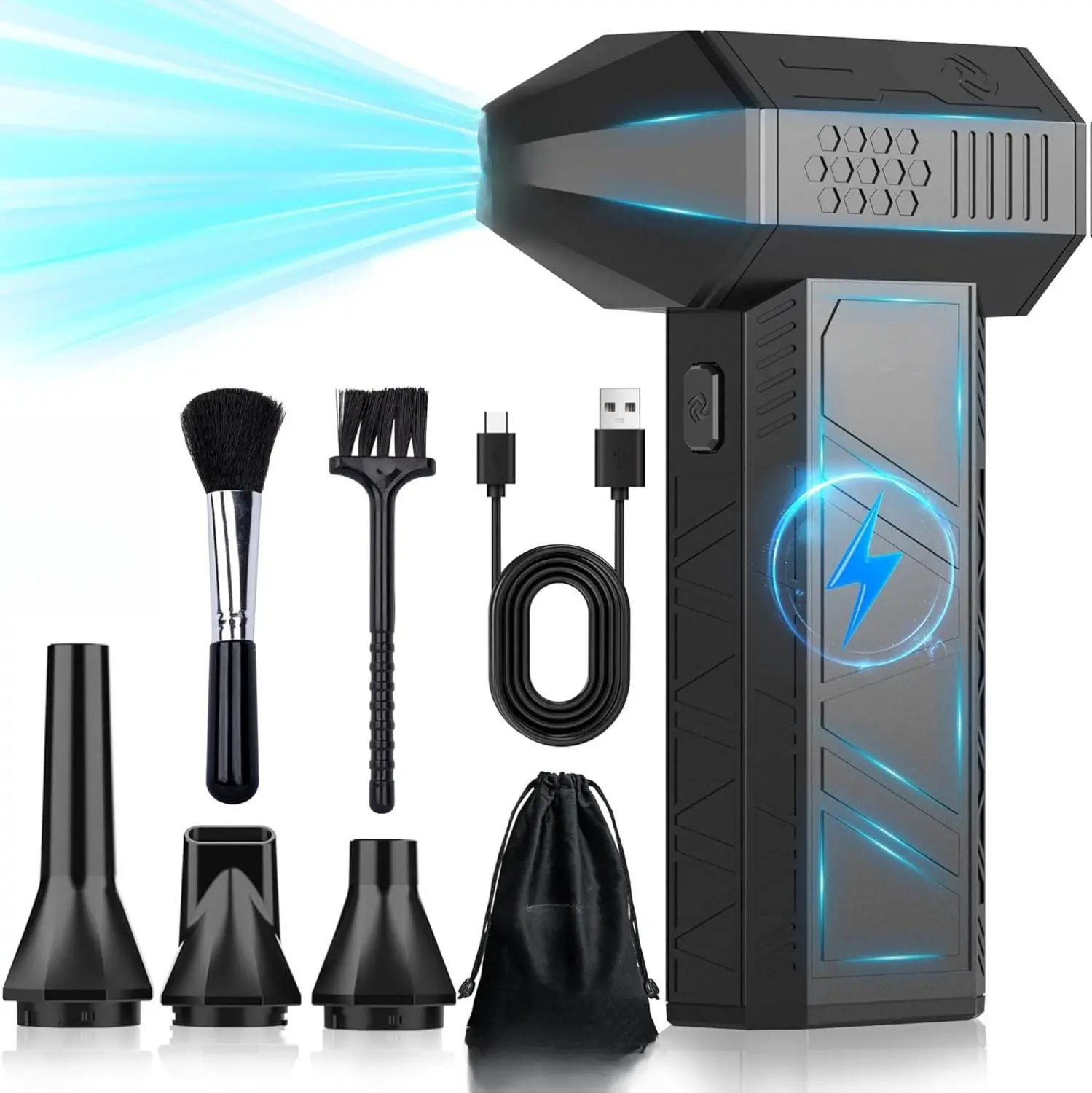 Compressed Air Duster - Electric Air Duster with Brushless Motor - 3 Gear Adjustable Cordless Air Blower - Rechargeable Air Duster for PC, Keyboard, Car, Outdoors, Home (X3)