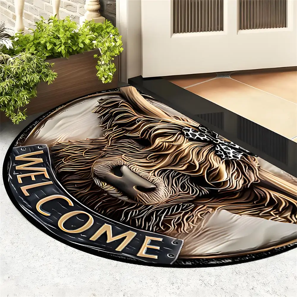Highland Cow Pattern Welcome Door Mat, 1 Piece Non-slip Soft Floor Mat, Washable Floor Carpet for Home Living Room Bedroom, Home Decor