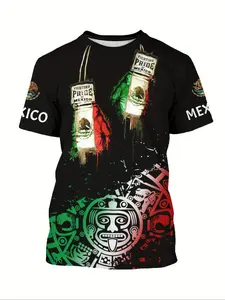 Men's Summer Boxing T-shirt - 3D Aztec print, short sleeves, crew neck, Streetwear. Casual style, polyester pinhole fabric with slight stretch, regular fit, printed logo