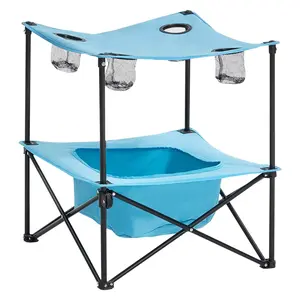 Folding Portable Camping Table Oxford Outdoor Picnic Square Table 4 Cup Holders