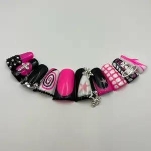 Pink and black y2k junk presson nails Pink and black y2k junk presson nails