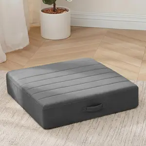Square Floor Pillow for Adults and Kids, Large Meditation Cushion with Thick Foam and Washable Tufted Cover, 24-Inch Grey Seat for Sitting and Yoga