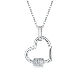 Lock Heart Pendant S925 Silver Moissanite Diamond D Grade 0.1CT Sterling Silver