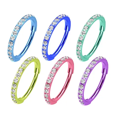 Anodized Titanium Micro Gem Hinged Nose Hoop 20g
