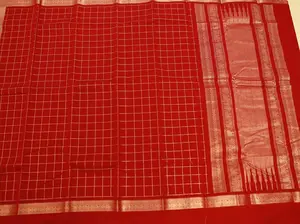 Big Kattem(Square) Body Kanchi Rich Cotton, Red Saree For Women