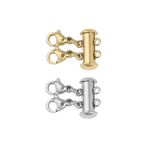 18K Gold PVD Stainless Steel 2 Row Layering Necklace Magnetic Clasp / ENC0028