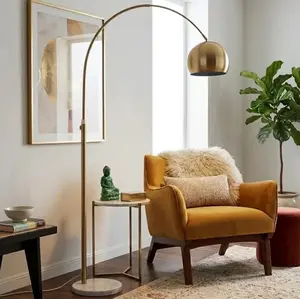 SAVEYOUR  Luxury Brass & Marble Arc Floor Lamp, Oasis Adjustable Long Arm Reading Lamp, Mid-Century Modern Statement Lighting