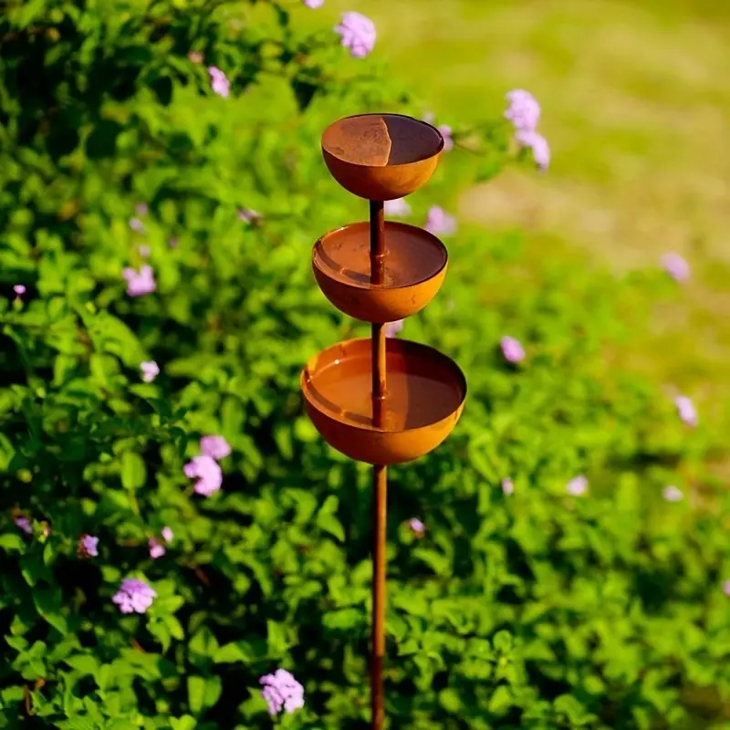 3-Tier Vintage Rustic Patina Wrought Iron Rainwater Collector for Garden Supplies, Garden Setting, Perfect Outdoor Aesthetic Decorative Art for Hummingbirds and Birds, Elegant Bird Bath Ideal for Spring & Summer Gifts