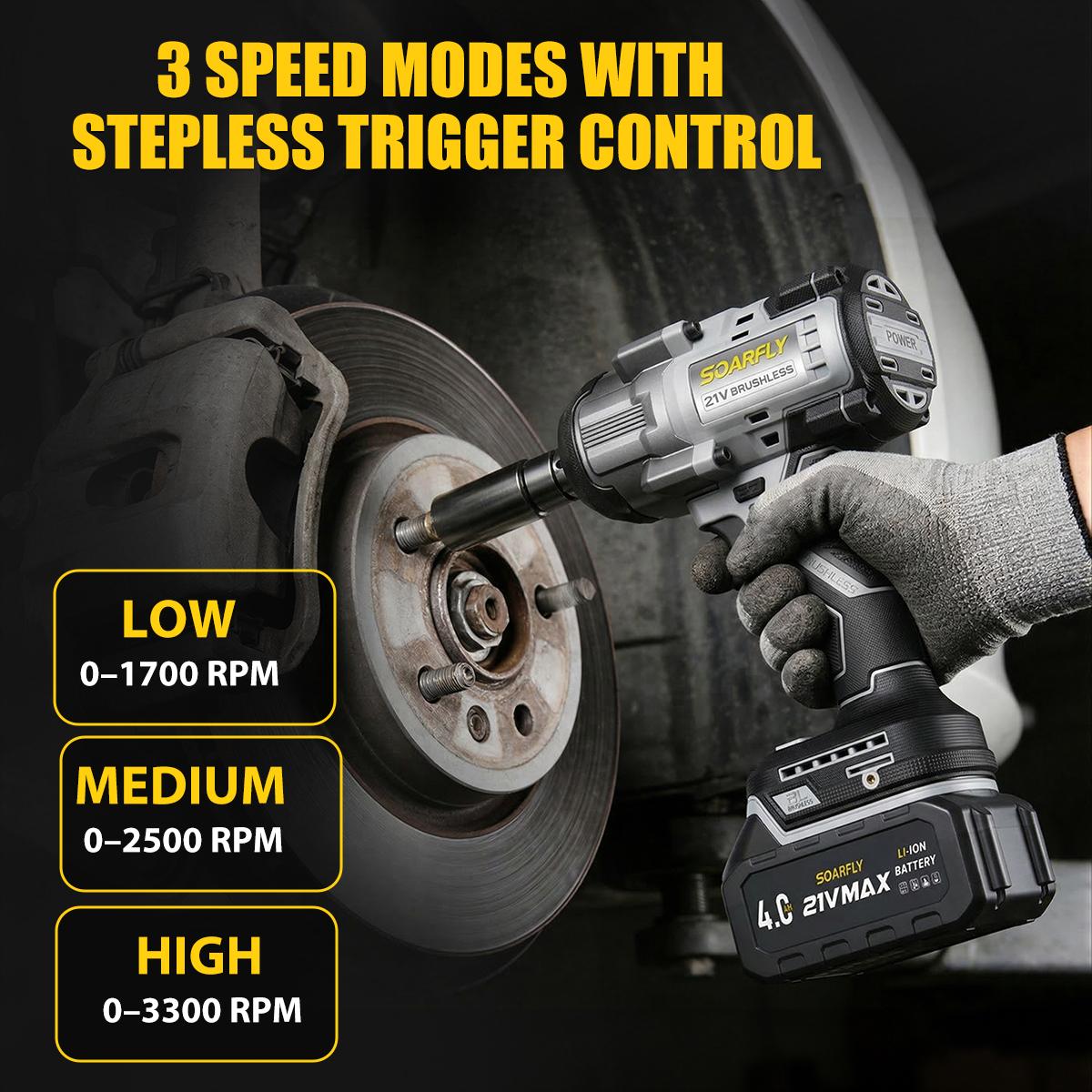 SOARFLY 900NM Electric Wrench For Automobiles, Car, Trucks, With 2x 4.0Ah Batteries, Fast Charger,  5 Sockets