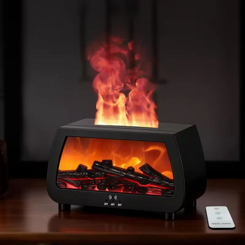Rectangular Sound Reactive Fireplace Humidifier Aromatherapy Machine - 300ml Ultrasonic Cool Mist Diffuser, Music Sync Flame Effect, Timer, Auto-Off, Apartment Stuff, Room Gadgets, Home Decor for Bedroom, Cool Gifts for Adults,Christmas gift