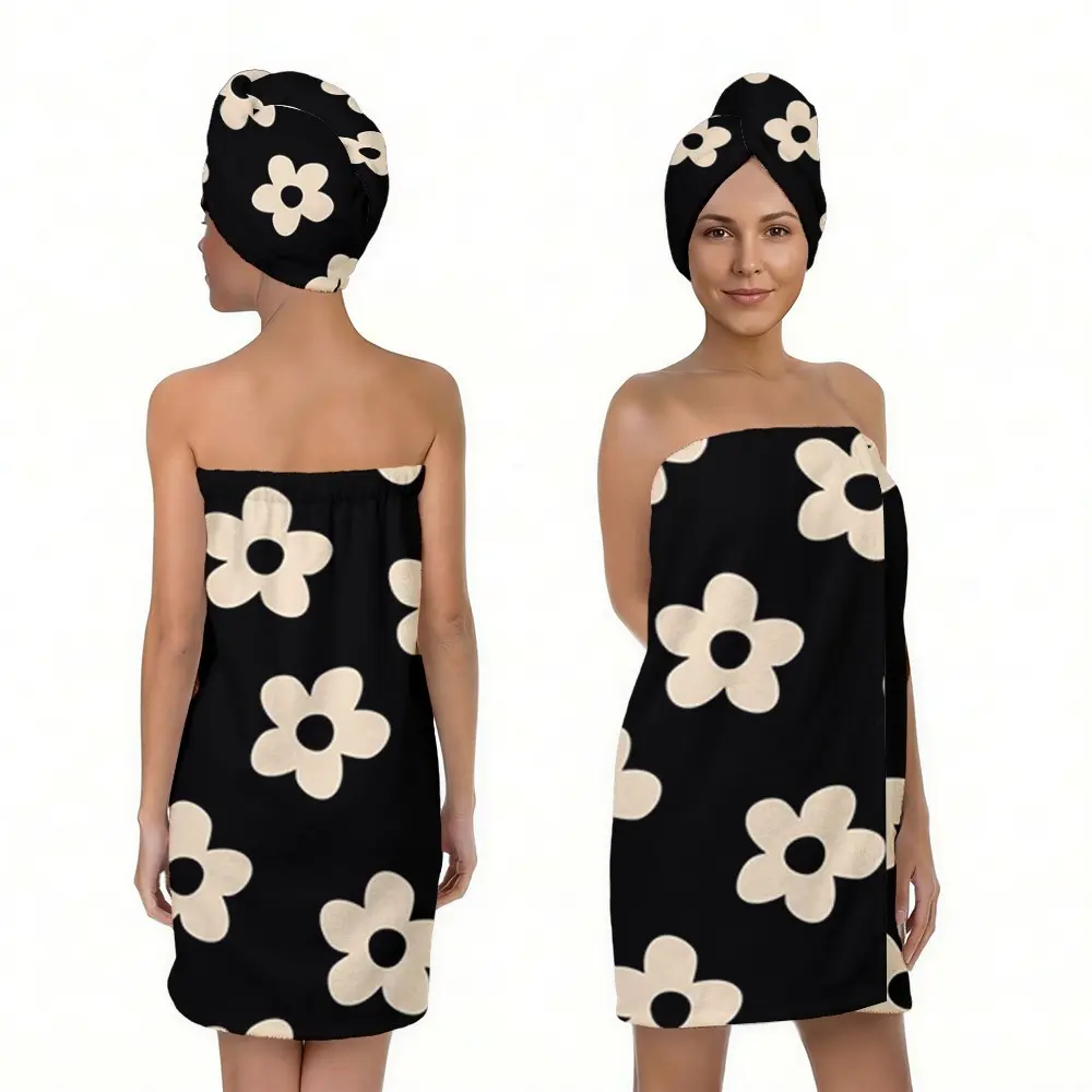 2pcs Floral Bath Towel Set, Adjustable Bath Towel and Hair Dryer Set, Ideal for Sauna, Spa, Home Bathroom, Gym, Beach, Travel