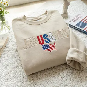 [MADE IN US] Embroidered Jesus Saves Sweatshirt, Christian 4th of July Crewneck, Patriotic Faith Shirt, USA Flag Christian Tee, Religious America Gift