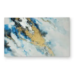 Begin Home Decor C1ROAR35AF5JL2 3 x 5 ft. Blue & Gold Marble Shapes Bathroom Rectangle Area Rug - Outdoor Decor