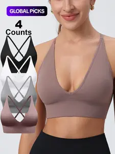 Women's Solid Criss Cross Backless Padded Workout Bra, Pickleball & Tennis Clothes, Adjustable Strap Wireless Sports Bras, Ladies Sportswear for Indoor Outdoor Wear, Gift for Halloween/Christmas