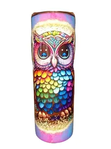 Rainbow Flower Owl - 20oz oz 20 oz. 20oz. - Skinny Sublimation Tumbler - Amy's Tumbler Junkies - Your Favorite Tumbler Shop!