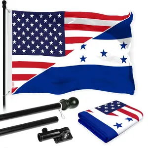 G128 Combo Pack: 6 Ft Tangle Free Aluminum Spinning Flagpole (Black) & Honduras USA Friendship Flag | 3x5 Ft |LiteWeave Pro Series Printed 150D Polyester | Pole with Flag Included